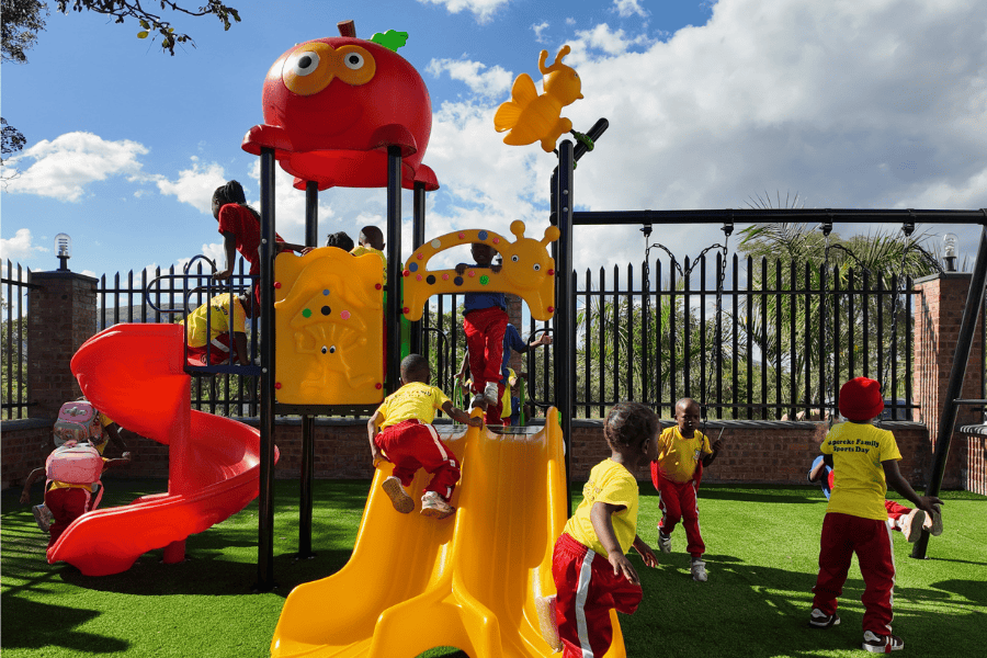 Kids playing on a playset